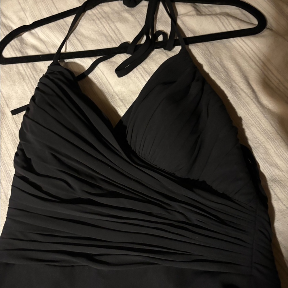 Holiday or Bridesmaid or Prom Dress Black Halter